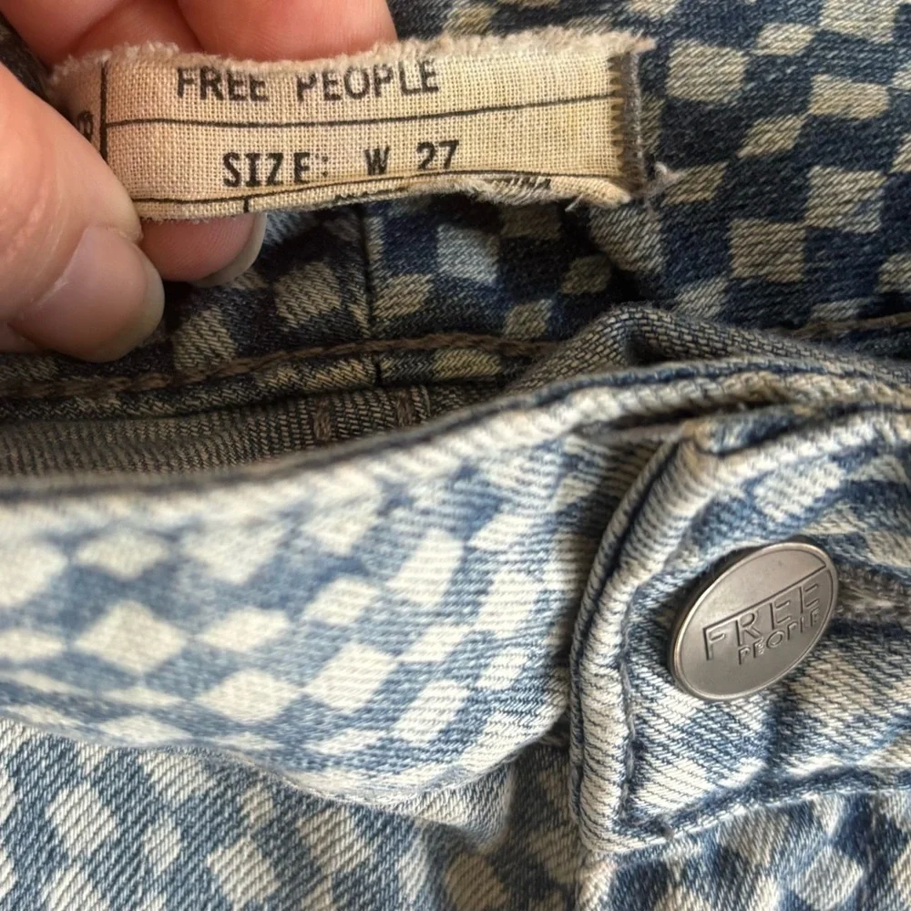 Free People Geometric Diamond Pattern Blue Skinny Jeans Size 27W